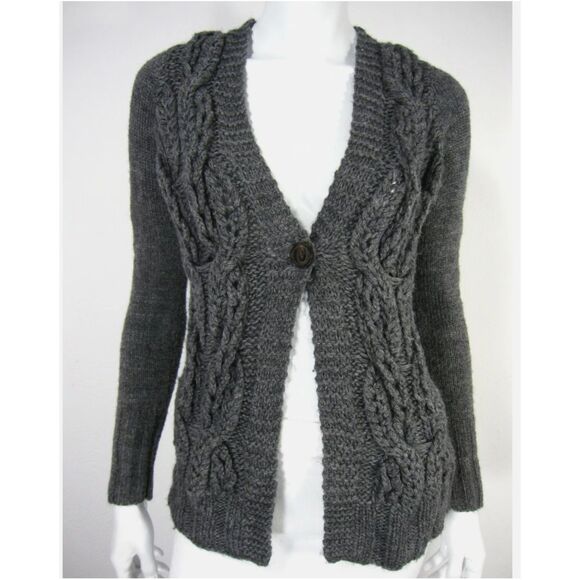 J. Crew Chunky Cable Fisherman Handknit Cardigan Wool Blend Women Sz M - Picture 1 of 8